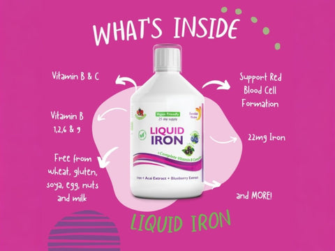 Swedish Nutra Liquid Iron Berry Flavour 500ml lifestyle image showing energy and vitality support