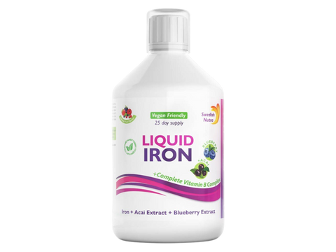 Swedish Nutra Liquid Iron Berry Flavour 500ml liquid supplement bottle front label packaging
