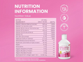 Nutrition information label for a collagen supplement on a pink background