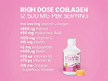 Collagen supplement bottle with ingredients listed on a pink background