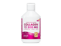 Collagen supplement bottle with pink label on a white background