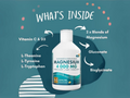 Bottle of magnesium supplement with ingredients listed on a blue background
