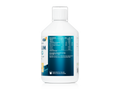 Bottle of a nutritional supplement with a blue label on a white background