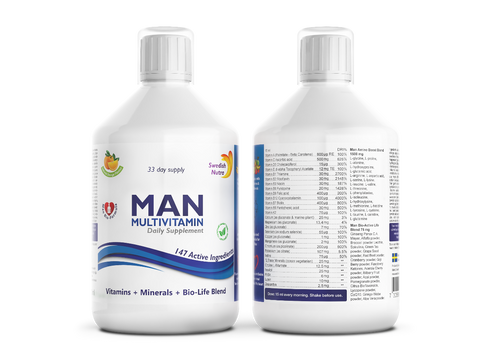 Two bottles of MAN Multivitamin on a white background