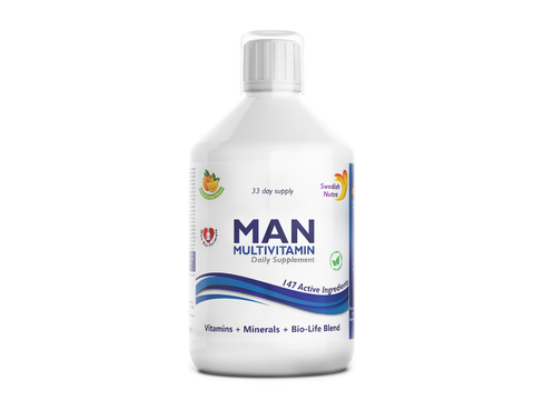 MAN Multivitamin supplement bottle on a white background