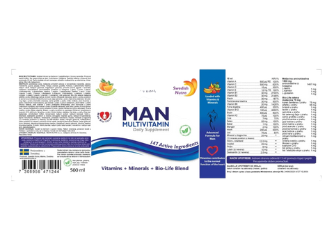 Barcode image: Swedish Nutra Men multivitamin liquid 500ml barcode packaging