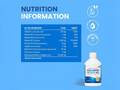 Nutrition information panel for a collagen supplement on a blue background