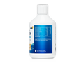White bottle with blue label on a white background