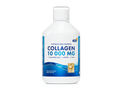 Bottle of collagen supplement with blue label on a white background