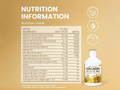 Nutrition information panel for a collagen supplement with a bottle on a beige background