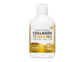 Bottle of collagen supplement with a white and gold label on a white background