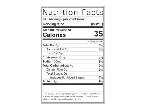Swedish Nutra Marine Collagen Liquid 10000mg Sugar-Free Berry Flavour 500ml active ingredients and nutrients information panel