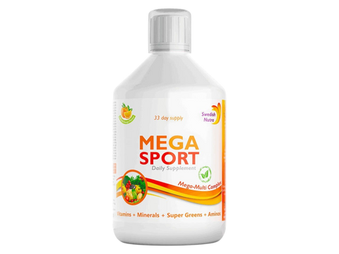 Swedish Nutra Mega Sport Natural Orange Flavour 500ml liquid supplement bottle front label packaging 