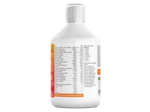 Swedish Nutra Mega Sport Natural Orange Flavour 500ml ingredients and active nutrients information panel