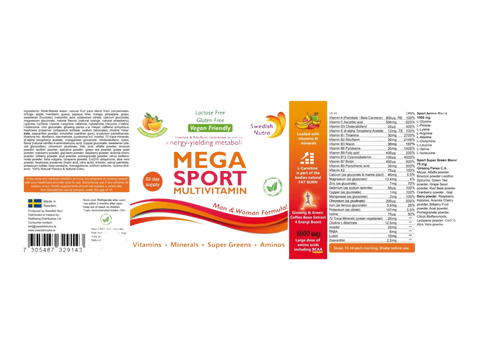 Swedish Nutra Mega Sport Natural Orange Flavour 500ml barcode information panel
