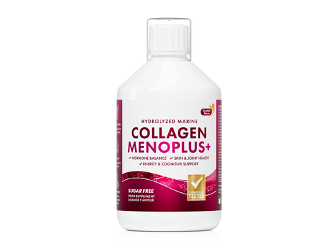 Collagen Menoplus+ supplement bottle on a white background