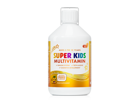 Super Kids Multivitamin bottle on a white background