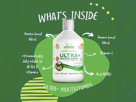 Swedish Nutra Ultra+ Multivitamin Orange Flavour 500ml lifestyle image showing daily health and energy support