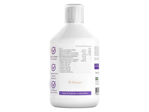 Swedish Nutra Vegan Collagen 500ml active ingredients and nutrients information panel