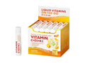 Box of liquid vitamins with a single bottle on a white background