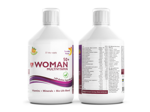 Two bottles of Woman Multivitamin 50+ on a white background