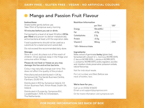 Symprove Mango & Passionfruit 4 Weeks Supply (4 x 500ml) supplement & ingredients
