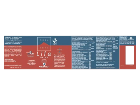 Terranova Life Drink Unflavoured Powder 227g supplement facts panel