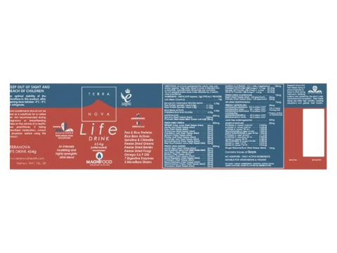 Terranova Life Drink Unflavoured Powder 454g supplement facts panel