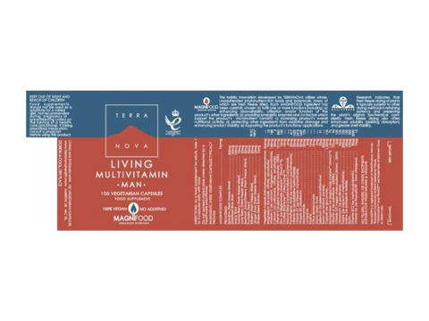 Terranova Living Multivitamin Man 100 veggie capsules front view bottle packaging