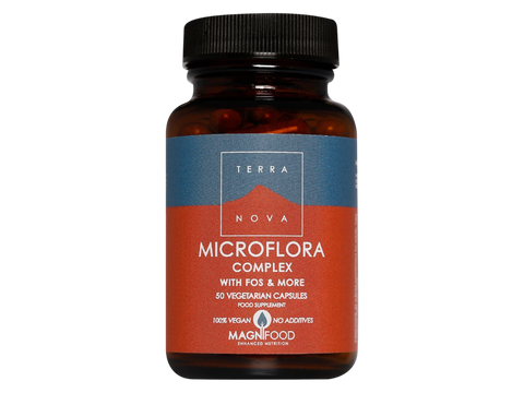 Terranova Microflora Complex with FOS and More 50 vegetarian capsules front view bottle packaging
