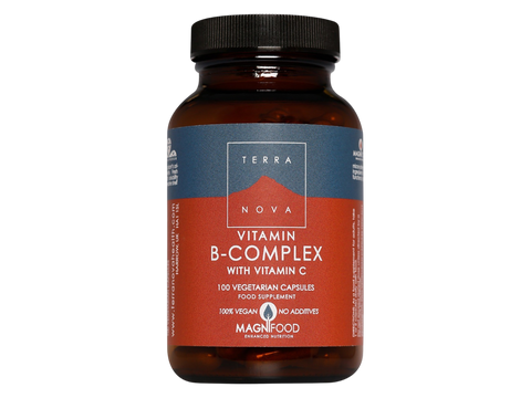 Terranova Vitamin B-Complex with Vitamin C 100 veggie capsules front view bottle packaging