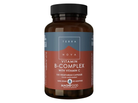 Terranova Vitamin B-Complex with Vitamin C 100 veggie capsules front view bottle packaging
