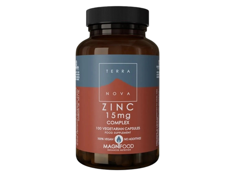 Terranova Zinc 15mg Complex 100 vegetarian capsules front view bottle packaging