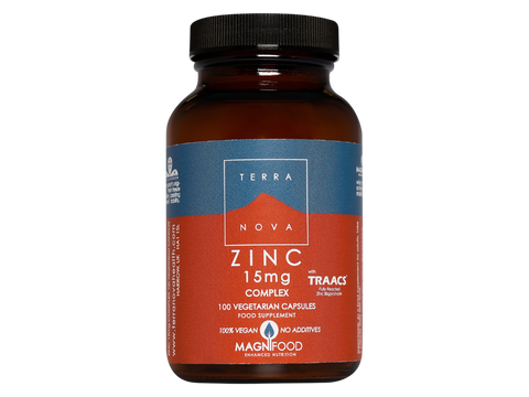 Terranova Zinc 15mg Complex 100 vegetarian capsules front view bottle packaging