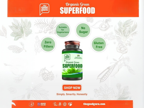 The Good Guru Organic Green Superfood - Blend of 18 Plants, 90 Capsules
