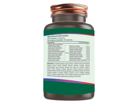 Supplement facts panel for The Good Guru Organic Greens blend.
