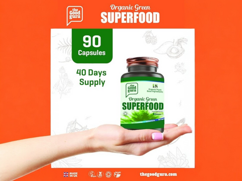 The Good Guru Organic Green Superfood - Blend of 18 Plants, 90 Capsules