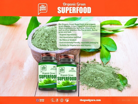 The Good Guru Organic Green Superfood - Blend of 18 Plants, 90 Capsules