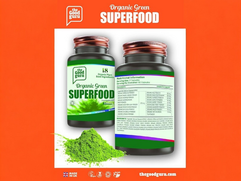 The Good Guru Organic Green Superfood - Blend of 18 Plants, 90 Capsules