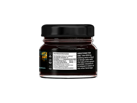 Supplement facts label for The Good Guru Shilajit Gold Resin with Ayurvedic Herbal Blend, 20g.