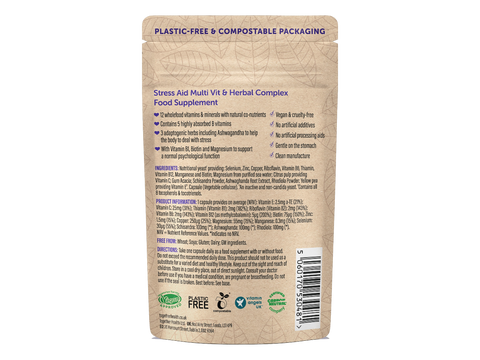 Together Health B Vitamins Ashwagandha Magnesium Supplement 30 Capsules pouch back label ingredients directions and barcode