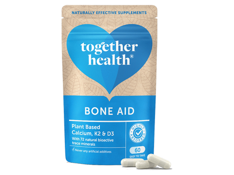Together Health Bone Health Complex Calcium Vegan D3 and K2 60 Capsules pouch front label packaging with capsules