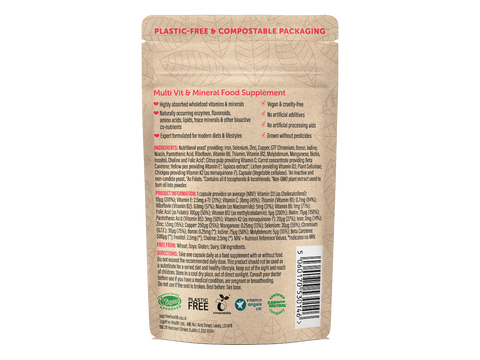 Together Health Daily Multivitamin Whole Food Formula with 24 Nutrients 30 Capsules pouch back label ingredients directions and barcode