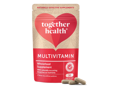Together Health Daily Multivitamin Whole Food Formula with 24 Nutrients 30 Capsules pouch front label packaging with capsules