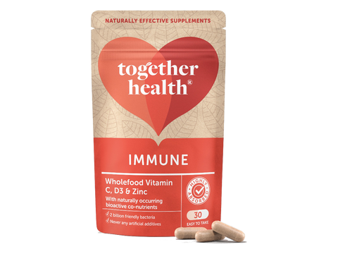Together Health Immune Support Complex Zinc Vitamin C D3 Probiotic 30 Capsules pouch front label packaging with capsules