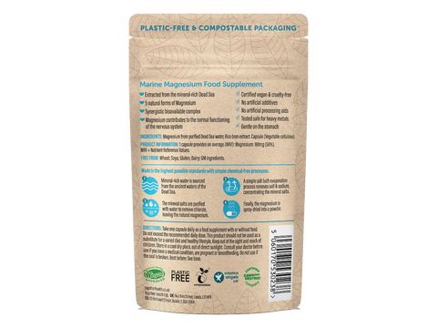 Together Health Magnesium Natural 5-Form Complex 30 Capsules pouch back label ingredients directions and barcode