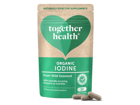 Together Health Organic Iodine from Seaweed 30 Vegan Capsules pouch front label packaging with capsules