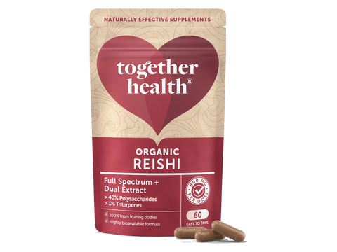 Together Health Organic Reishi Mushroom Supplement 800mg 60 Capsules pouch front label packaging with capsules