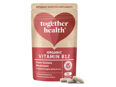 Together Health Organic Vitamin B12 from Mushrooms 20 mcg 30 Capsules pouch front label packaging with capsules