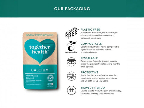 Together Health Plant Based Calcium from Seaweed 60 Vegan Capsules plastic free compostable packaging information panel